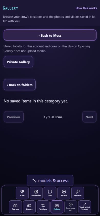 The actual CrowBot Gallery with an empty example collection